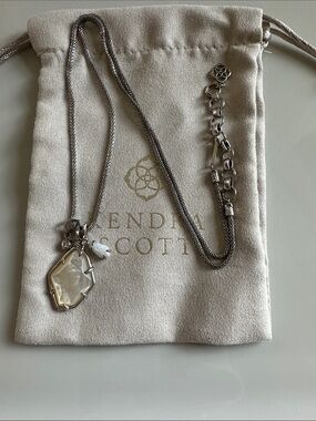 Kendra Scott Silver Necklace with White/Cream Faceted Pendant